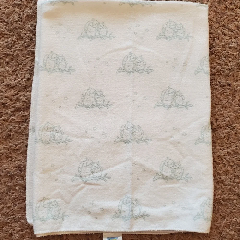 Martha Stewart Baby Blanket White Nursery owls Stars‎ recieving vintage